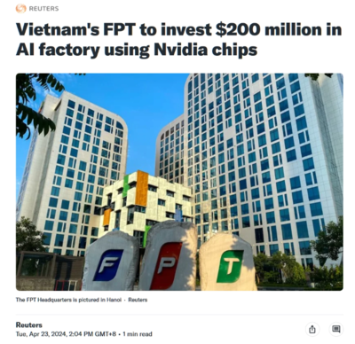 越南科技巨頭FPT聯(lián)姻英偉達(dá)，斥資2億美元共建AI未來工廠，賦能全球人工智能應(yīng)用軟件開發(fā)